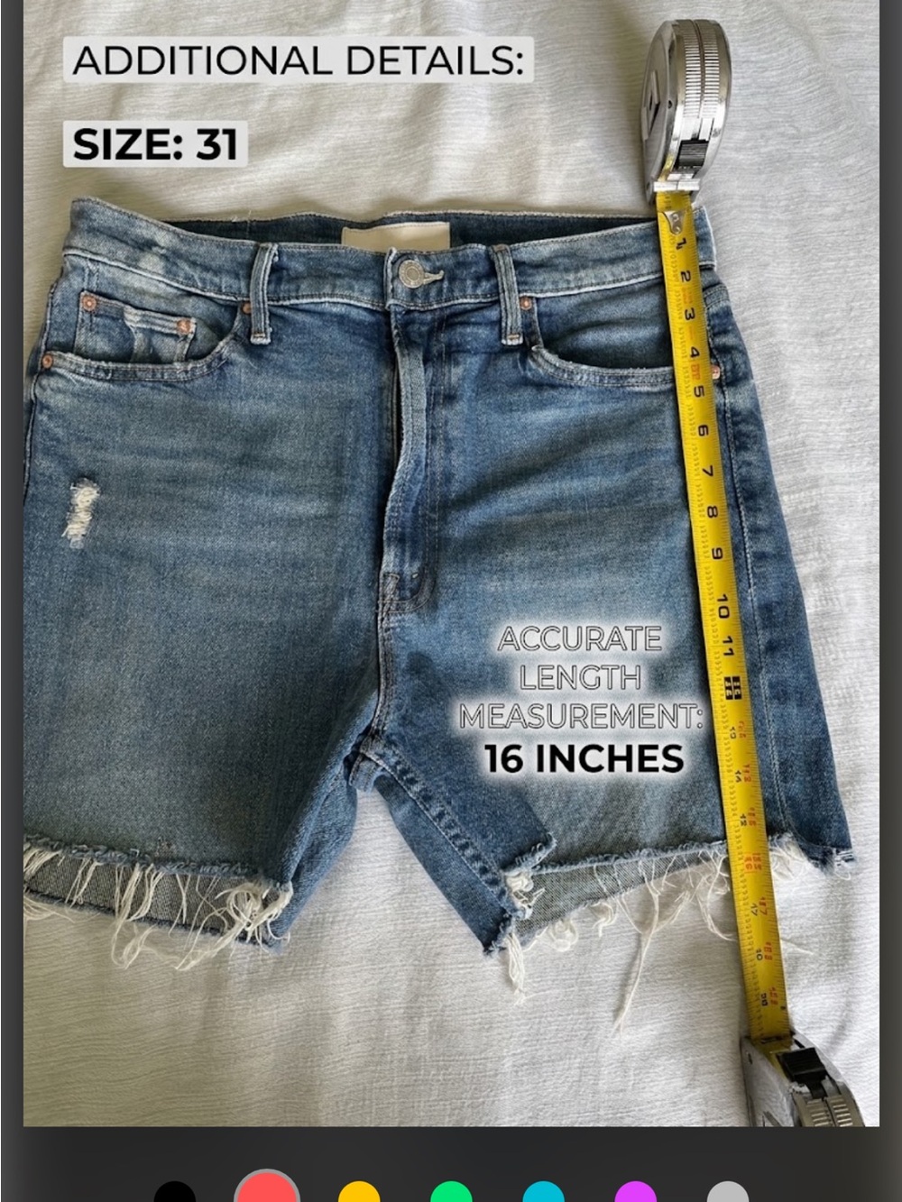 MOTHER Blue High-Rise Frayed Hem Denim Shorts - Picture 2 of 8